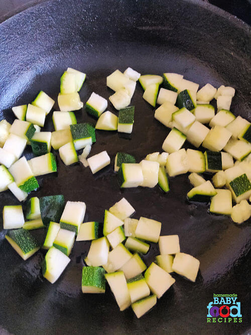 Diced zucchini in a pan