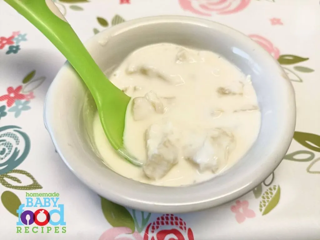 A bowl of pineapple dessert for baby