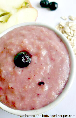 Apple, banana and blueberry oatmeal for baby