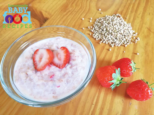 A bowl of strawberry buckwheat for babies