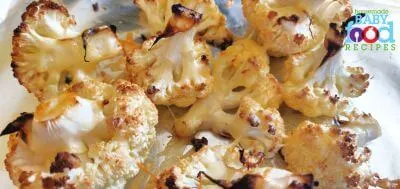 Baked cauliflower florets, charred and ready to use in your recipe