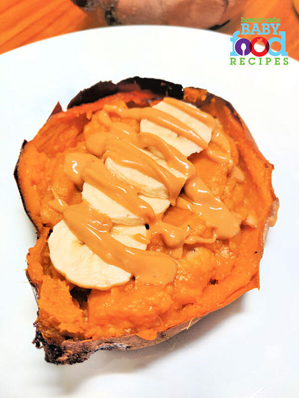 Baby's loaded sweet potato and banana with peanut butter