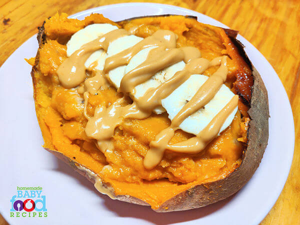 Loaded sweet potato, banana and peanut butter for baby