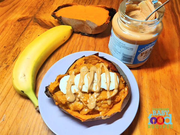 Sweet potato for baby with banana and peanut butter