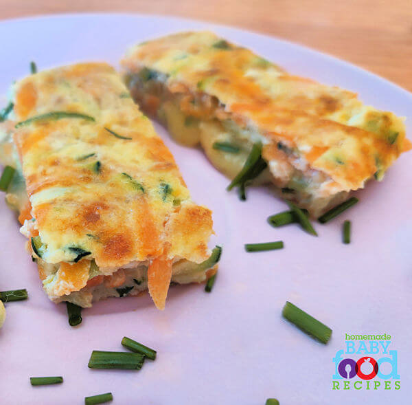 Slices of vegetable omelet for baby