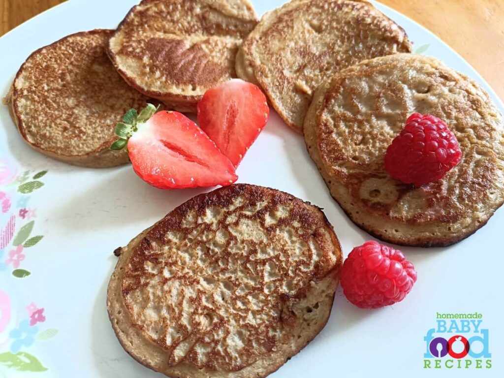 A plate of sugar-free cottage cheese pancakes for baby